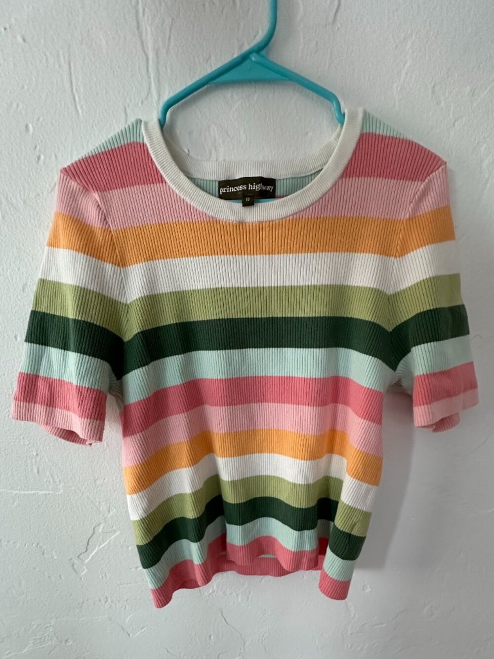 Princess Highway women's striped short-sleeve cropped sweater top